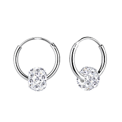Wholesale Sterling Silver Crystal Ball Charm Ear Hoops - JD1937