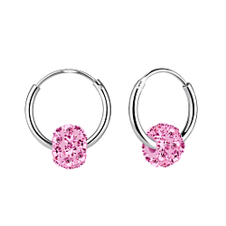 Wholesale Sterling Silver Crystal Ball Charm Ear Hoops - JD1937