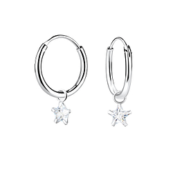 Wholesale 4mm Star Cubic Zirconia Sterling Silver Charm Ear Hoops - JD2246