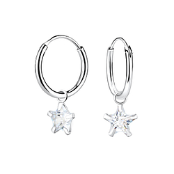 Wholesale 6mm Star Cubic Zirconia Sterling Silver Charm Ear Hoops - JD2249