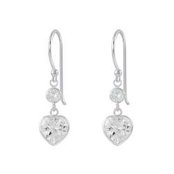 Wholesale Sterling Silver Heart Cubic Zirconia Dangle Earrings - JD2627