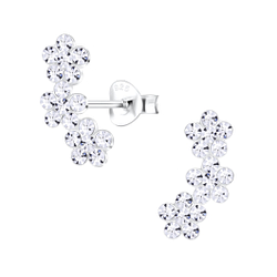 Wholesale Sterling Silver Triple Crystal Flower Ear Studs - JD2535