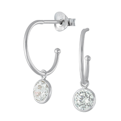 Wholesale Sterling Silver Half Hoop Ear Studs With Hanging Cubic Zirconia - JD2540