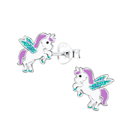 Wholesale Sterling Silver Winged Unicorn Ear Studs - JD3055