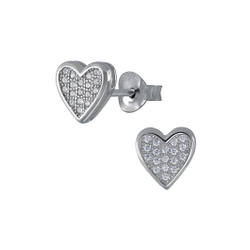 Wholesale Sterling Silver Heart Cubic Zirconia Ear Studs - JD3048