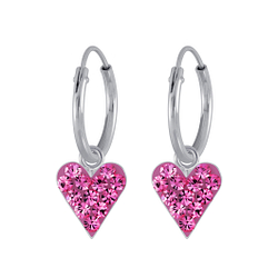 Wholesale Sterling Silver Crystal Heart Charm Ear Hoops - JD2994