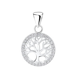 Wholesale Sterling Silver Tree Of Life Cubic Zirconia Pendant - JD3038