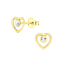 Wholesale Sterling Silver Heart Crystal Ear Studs - JD3132