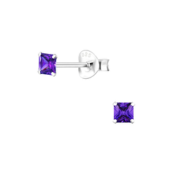Wholesale 3mm Square Cubic Zirconia Sterling Silver Ear Studs - JD1330