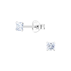 Wholesale 3mm Square Cubic Zirconia Sterling Silver Ear Studs - JD1330