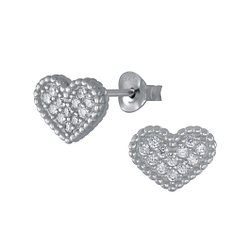 Wholesale Sterling Silver Heart Cubic Zirconia Ear Studs - JD3101