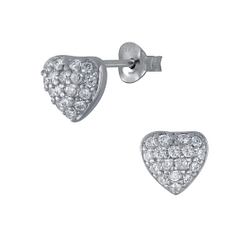 Wholesale Sterling Silver Heart Cubic Zirconia Ear Studs - JD3099
