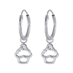 Wholesale Sterling Silver Cupcake Crystal Charm Ear Hoops - JD3137