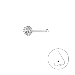 Wholesale Sterling Silver Flower Crystal Nose Stud With Ball - JD3267