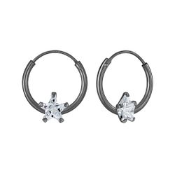 Wholesale 4mm Star Cubic Zirconia Sterling Silver Ear Hoops - JD3676