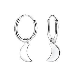 Wholesale Sterling Silver Moon Charm Ear Hoops - JD3781