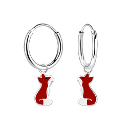 Wholesale Sterling Silver Fox Charm Ear Hoops - JD4127