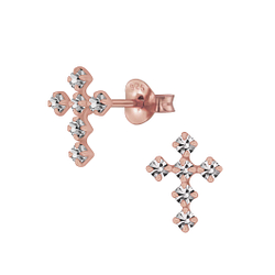 Wholesale Sterling Silver Cross Crystal Ear Studs - JD4553