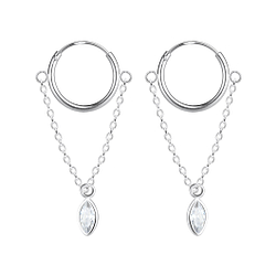 Wholesale Sterling Silver Marquise Charm Ear Hoops - JD4601