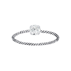 Wholesale 4mm Round Cubic Zirconia Sterling Silver Twisted Band Solitaire Ring - JD4635