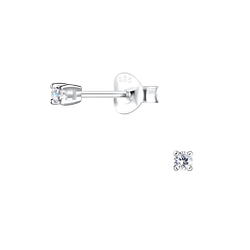 Wholesale 2mm Round Cubic Zirconia Sterling Silver Ear Studs - JD4778