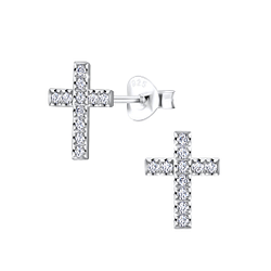 Wholesale Sterling Silver Cross Cubic Zirconia Stud Earring - JD5138