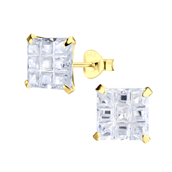 Wholesale 8mm Square Checkerboard Cubic Zirconia Sterling Silver Ear Studs - JD5419