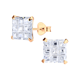 Wholesale 8mm Square Checkerboard Cubic Zirconia Sterling Silver Ear Studs - JD5420