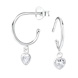 Wholesale Sterling Silver Heart Half Hook Ear Studs - JD5555