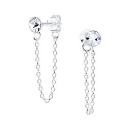 Wholesale 4mm Crystal Sterling Silver Ear Studs with Chain - JD5684