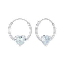 Wholesale Sterling Silver Heart Cubic Zirconia Ear Hoops - JD5686