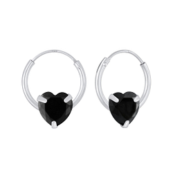 Wholesale 6mm Heart Cubic Zirconia Sterling Silver Ear Hoops - JD4676
