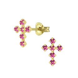 Wholesale Sterling Silver Cross Crystal Ear Studs - JD6194