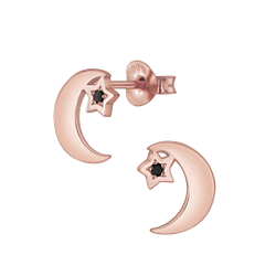 Wholesale Sterling Silver Star Moon Cubic Zirconia Ear Studs - JD5789