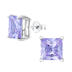 Wholesale 8mm Square Cubic Zirconia Sterling Silver Ear Studs - JD4744