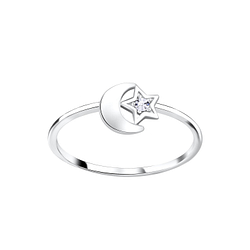 Wholesale Sterling Silver Star Moon Crystal Ring - JD5823 Wholesale Sterling Silver Star Moon Crystal Ring - JD5823