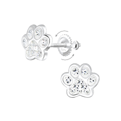 Wholesale Sterling Silver Paw Print Crystal Screw Back Ear Studs - JD6233