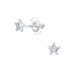 Wholesale 4mm Star Cubic Zirconia Sterling Silver Screw Back Ear Studs - JD6237