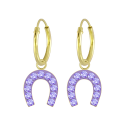 Wholesale Sterling Silver Horseshoe Crystal Charm Ear Hoops - JD6511