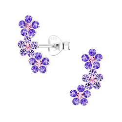 Wholesale Sterling Silver Triple Crystal Flower Ear Studs - JD6222