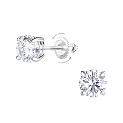 Wholesale 6mm Round Cubic Zirconia Sterling Silver Screw Back Ear Studs - JD6536