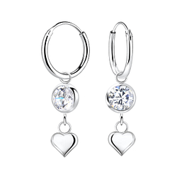 Wholesale Sterling Silver Heart Charm Ear Hoops - JD6617