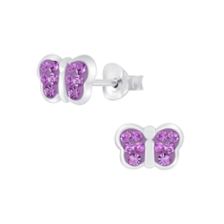 Wholesale Sterling Silver Butterfly Crystal Ear Studs - JD6802