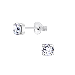Wholesale 4mm Round Cubic Zirconia Sterling Silver Ear Studs - JD6801 Wholesale 4mm Round Cubic Zirconia Sterling Silver Ear Studs - JD6801