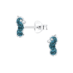 Wholesale Sterling Silver Seahorse Crystal Ear Studs - JD7354