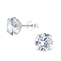Wholesale 8mm Round Cubic Zirconia Sterling Silver Ear Studs - JD7752
