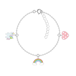 Wholesale Sterling Silver Unicorn Rainbow and Heart Bracelet - JD7926