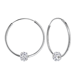 Wholesale 25mm Sterling Silver Ear Hoops with 6mm Crystal Ball - JD7182