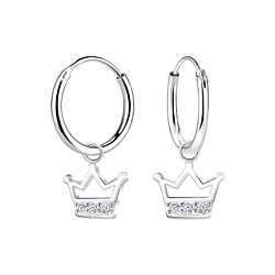 Wholesale Sterling Silver Crown Charm Ear Hoops - JD8304