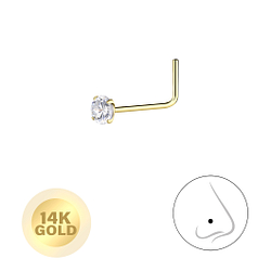 Wholesale 14ct Solid Gold - 2.5mm Round Cubic Zirconia Nose Stud - JD8660